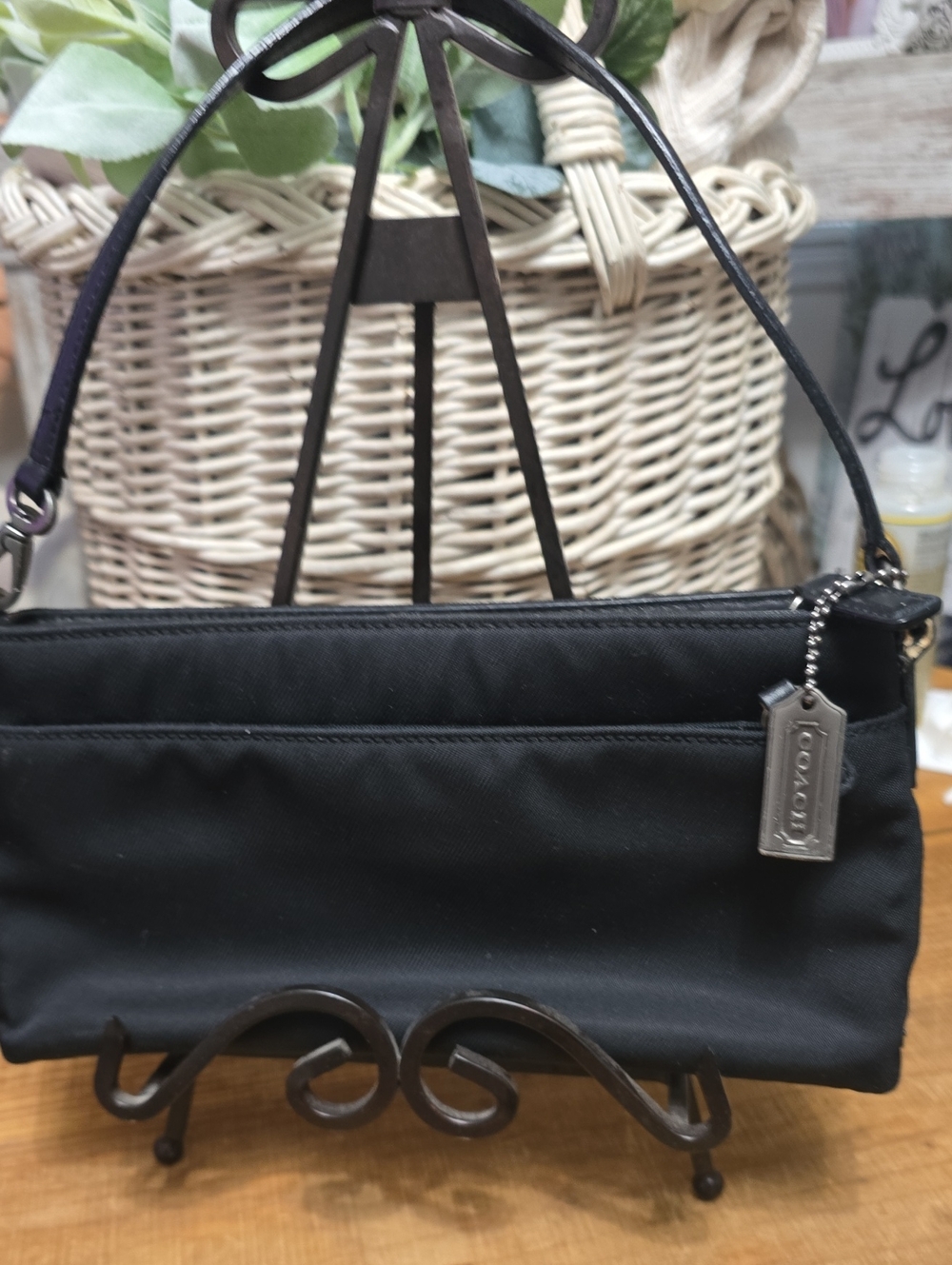 Coach Black Nylon Wristlet with Silver Logo Tag